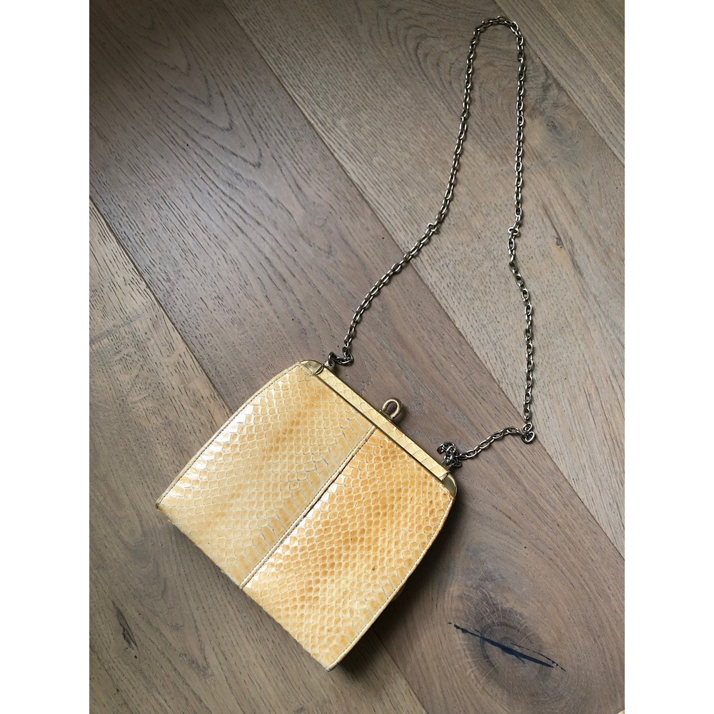 Snake Skin Beige Frame Clutch or Shoulder Bag Made in England 1980s